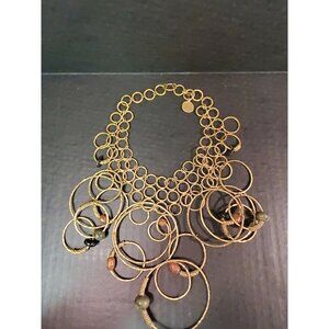 30 inch Brass Plated Metal Large circle and stone statement necklace. Vintage.